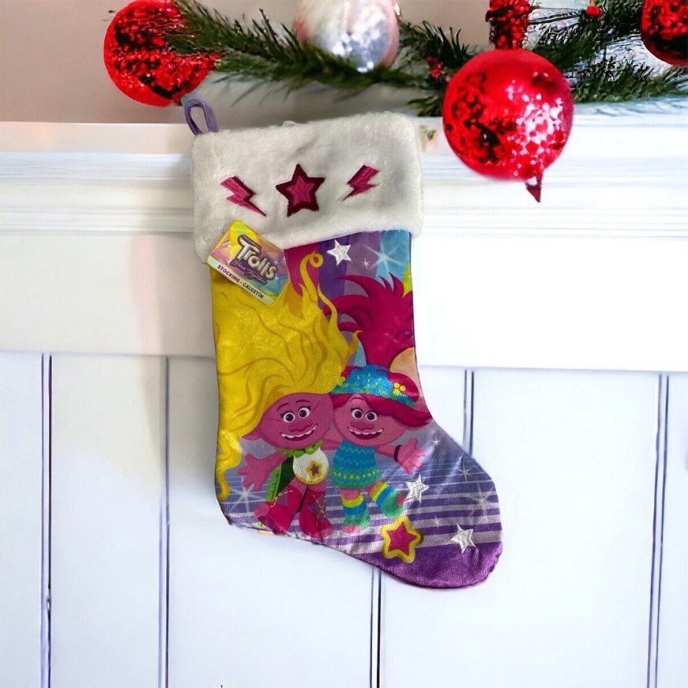 Trolls Christmas Stocking 20" Velour Purple  Pink Holiday NEW